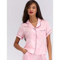 Boux Avenue Satin Revere Collar Short Sleeve Pyjama Top Light Pink