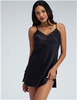 Amelia Satin Strappy Lace Trim Chemise