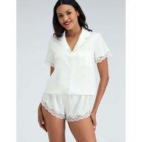 Boux Avenue Amelia Satin Lace Trim Revere Shortie Set Ivory