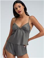 Kaya Satin Lace Trim Shortie Set