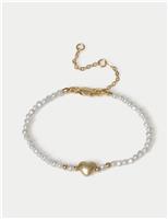 14ct Gold Plated Pearl Heart Bracelet