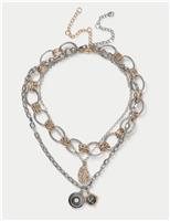 Multi Row Coin Charm Layered Necklace