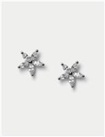 Platinum Cubic Zirconia Flower Earrings