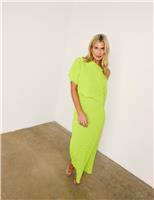 Plisse One Shoulder Midaxi Waisted Dress