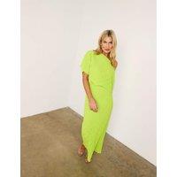 Never Fully Dressed Plisse One Shoulder Midaxi Waisted Dress Green Mix
