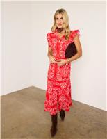 Bandana Print Frill Sleeve Midi Tea Dress