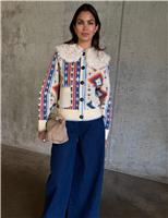 Geometric Crew Neck Button Through Cardigan