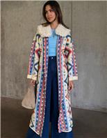 Geometric Tie Front Maxi Coatigan