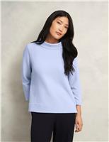 HOBBS Cotton Blend Textured Roll Neck Top Blue