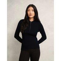 HOBBS Ribbed Collared Half Zip Knitted Shirt Black Mix