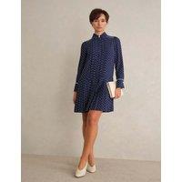 HOBBS Polka Dot Collared Mini Shirt Dress Blue