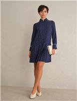 HOBBS Polka Dot Collared Mini Shirt Dress Blue