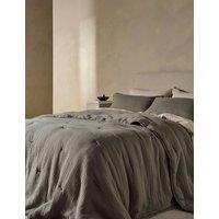 Bedfolk Pure Cotton Stitched Quilted Throw Khaki