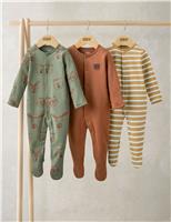 Mamas & Papas 3 Pack Pure Cotton Animal & Stripe Sleepsuits (0-24 Mths) Multi
