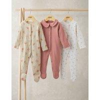 Mamas & Papas 3 Pack Pure Cotton Floral Sleepsuits (0-24 Mths) Pink