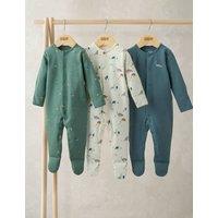 Mamas & Papas 3 Pack Pure Cotton Dinosaur Sleepsuits (0-24 Mths) Multi