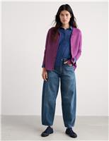 Pure Cotton Ribbed Crew Neck Cardigan