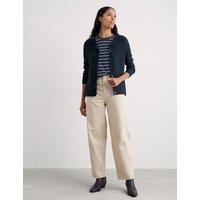 Seasalt Cornwall Pure Cotton Ribbed Crew Neck Cardigan Navy