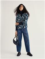 Cotton Rich Floral V Neck Relaxed Top