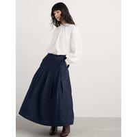Seasalt Cornwall Denim A-Line Midi Skirt with Linen Blue
