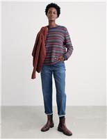 Pure Cotton Striped Crew Neck Jumper
