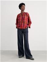 Pure Cotton Collarless Checked Shirt