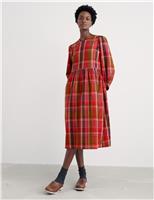 Pure Cotton Checked Midi Smock Dress