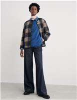 Relaxed Checked Collarless Jacket with Wool