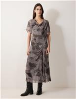 Floral Cowl Neck Midi Shift Dress