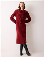 Pure Wool Knitted Scarf Neck Midi Dress