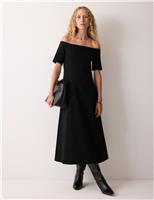 Crepe Bardot Midi Dress