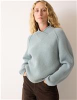 Pure Wool Ribbed V-Neck Cocoon Jumper