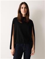 Pure Wool Crew Neck Open Sleeve Cape Jumper