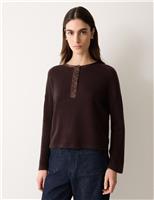 Wool Rich Henley Neck Satin Trim Knitted Top