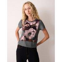 Jigsaw Pure Cotton Floral T-Shirt Green Mix