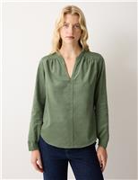 Cord V-Neck Shirred Detail Popover Blouse