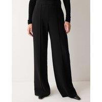 Jigsaw Crepe Pintuck Detail Wide Leg Trousers Black