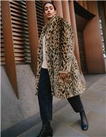 Faux Fur Leopard Print Oversized Longline Coat