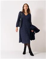 Floral Jacquard Midi Waisted Dress