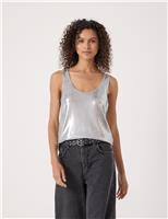 HUSH Metallic Scoop Neck Vest Silver Mix