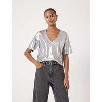 HUSH Metallic V-Neck T-Shirt Silver