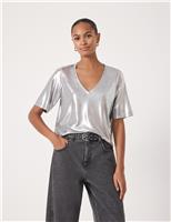 HUSH Metallic V-Neck T-Shirt Silver