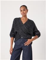 Metallic V-Neck Jumper with Wool and Alpaca