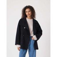 HUSH Pure Wool Belted Peacoat Dark Navy