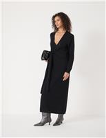 Pure Merino Wool V-Neck Midi Wrap Dress