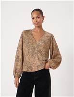 Satin Leopard Print V-Neck Top
