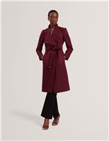 Ted Baker Wool Rich Longline Wrap Coat Dark Red