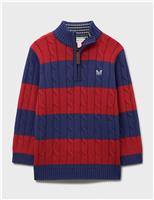 Pure Cotton Cable Striped Half Zip Jumper (3-12 Yrs)