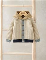 Colour Block Hooded Cardigan with Wool (0-12 Mths)