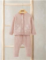 Mamas & Papas Knitted Floral Cardigan & Leggings Set (0-12 Mths) Pink